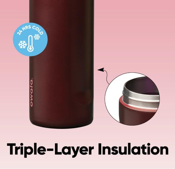 Owala Freesip Insulated StainlessSteel Water Bottle With Straw –Black Cherry