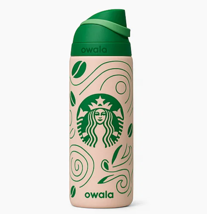 Owala × Starbucks Free SipStainless Steel Insulated StrawBottle 32oz – Blush Rose &Forest Green